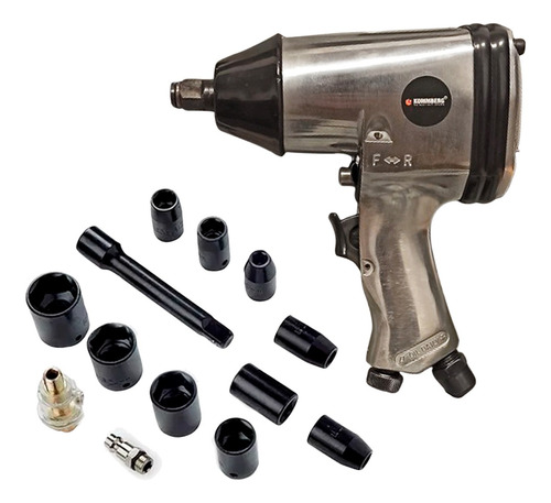Imagen 5 de 6 de Llave Impacto Neumatica Pistola Kommberg 1/2 PuLG Kit 17 Acc
