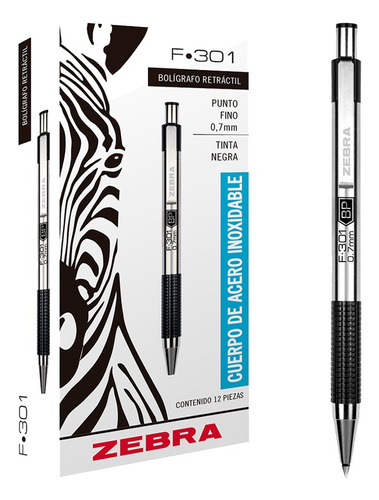 Bolígrafo De Acero Inoxidable F301 Zebra Color de la tinta Negro