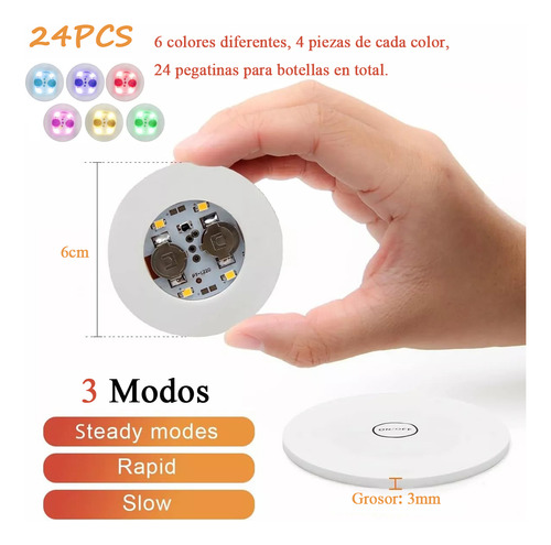 24 Pegatinas Luce Taza Tapete Led Luz Para Botella Posavasos