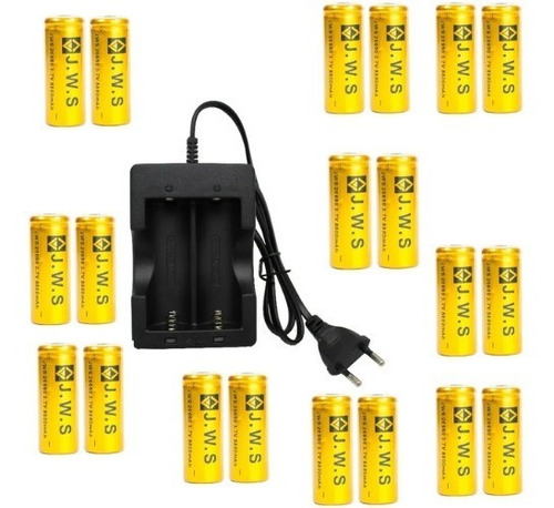 Kit Carregador + 20 Baterias 26650 3,7v 8800mah  Jws