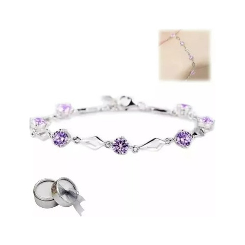 Pulsera De Plata Fina 925 Amatista Lila Púrpura