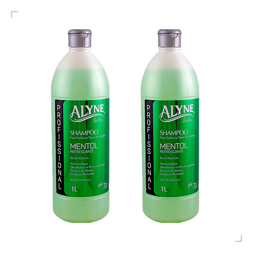  Kit Com 2 Shampoo Profissional Alyne Mentol Refrescante 1l