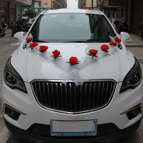 Cintas De Decoración De Coche De Boda Con Rosas Artificiales