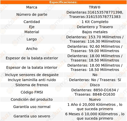 Jgo Balatas Bajos Metales Del Y Tras Gla45 Amg 15/17