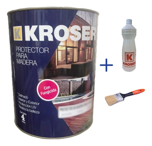 Protector Para Madera Kroser 4lts + 1lt Aguarrás + Pincel