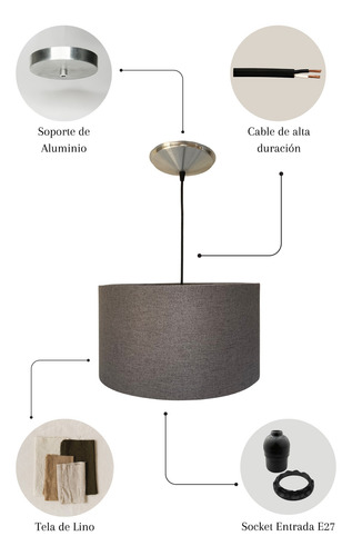 Lámpara Colgante De Tela Pantalla Redonda