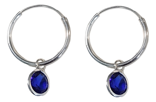 Aros Argolla Circón Azul Colgante Plata Fina 925