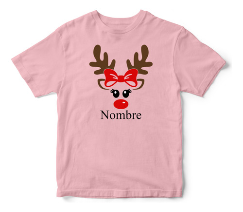 Polera Navidad Reno Personalizada 100% Algodon Niña