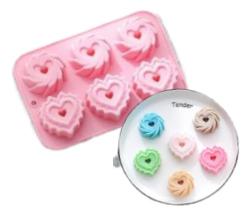 Molde Silicon 6 Esp Corazon Espiral Rehilete Chocho Jabon