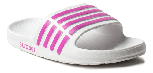 Sandalias Franjas Blanco Con Fucsia