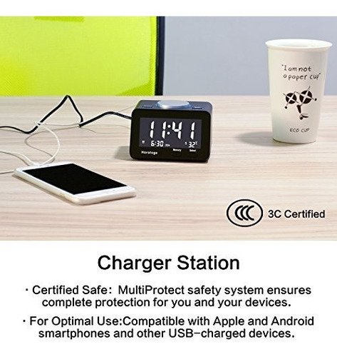 Imagen 5 de 6 de Reloj Despertador Usb, Radio Despertador Digital Con Puerto