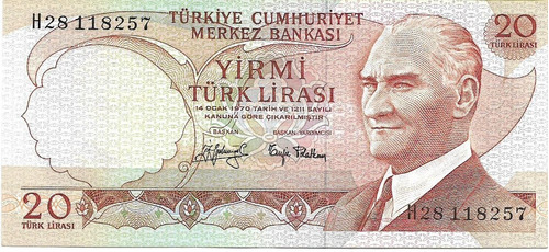 Turquia.  20 Lira. 1970 . Pick 187b. Unc. S/c