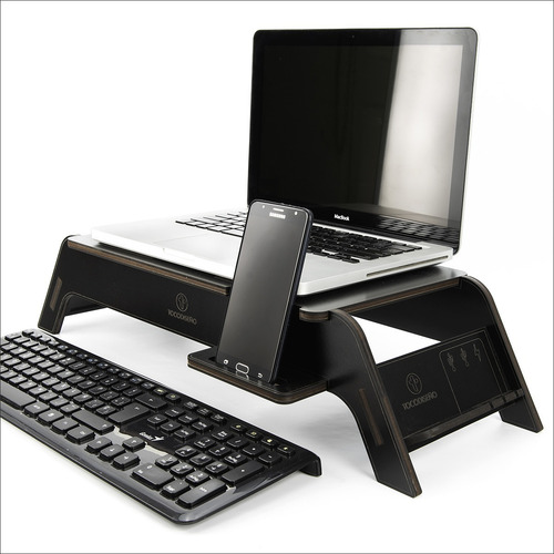 Imagen 8 de 9 de Soporte Base Eleva Monitor Pc-notebook Con Porta Celular