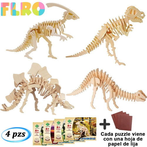 Set De 4 Rompecabezas Dinosaurios 3d Madera Jurasico | Meses sin intereses Set De 4 Rompecabezas Dinosaurios 3d Madera Jurasico | Meses sin intereses