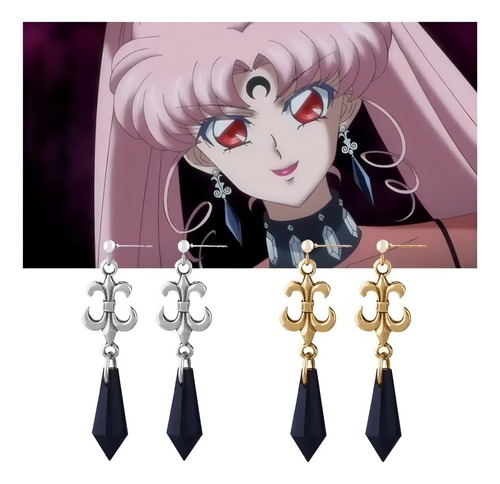 Kit 2 Brincos Sailor Moon Black Lady Cosplay Cor Dourado