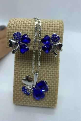 Set Joyería De Trébol Collar + Aretes Cristal Austriaco