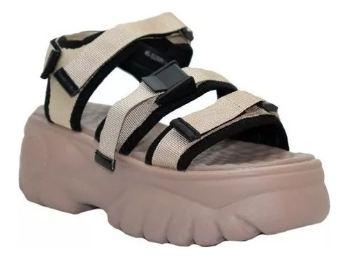 Sandalias De Mujer Triple Tira Ajuste Velcro Base Plataforma