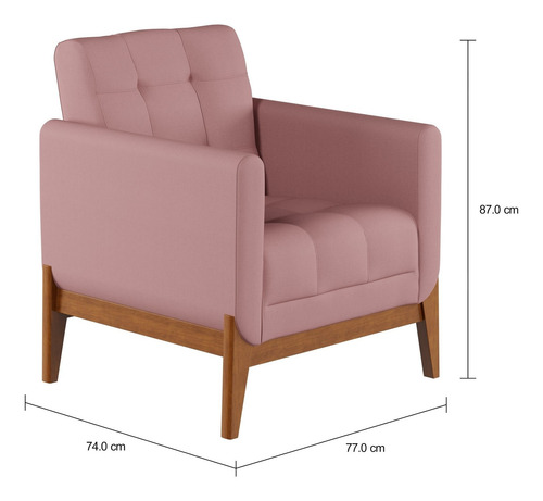 Poltrona Com Base De Madeira Brooks Linho Rosê