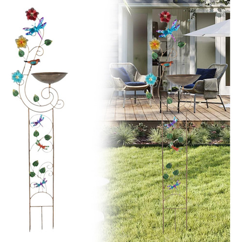 Baño Para Pájaros Con Enrejado De Jardín, Libélula