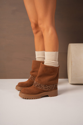 Botas Mujer Gamuza Tachas Urbanas Caña Doblada Moda Lilo