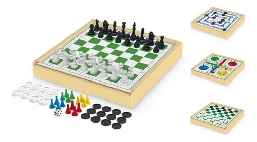 comprar Kit De Jogos Clássicos 4 Em 1 Damas Ludo Trilha E Xadrez Mdf