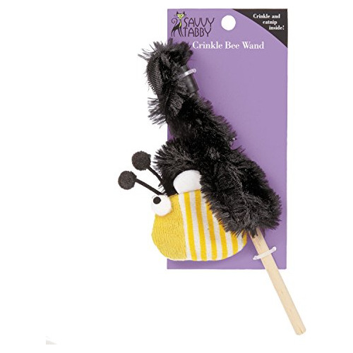Savvy Tabby Crinkle Bee Cat Toy Wands, Amarillo, 712 