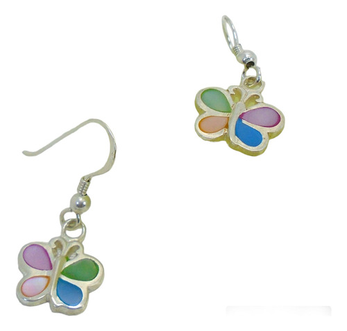 Aros De Plata 925 Mariposas Esmaltadas Y Anzuelo Con Esfera