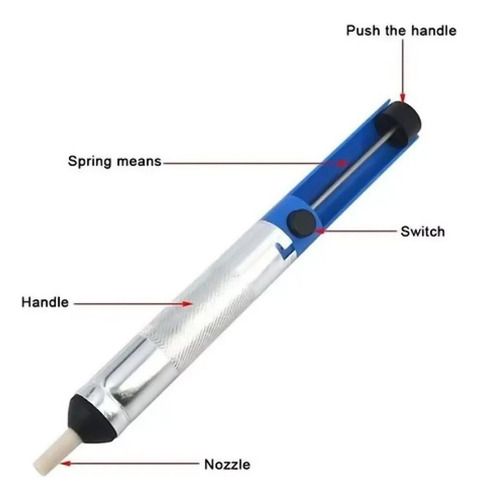 Bomba Desoldadora, Mxeay-003, 3pzas, Extractor Manual De Sol Color Plata/Azul