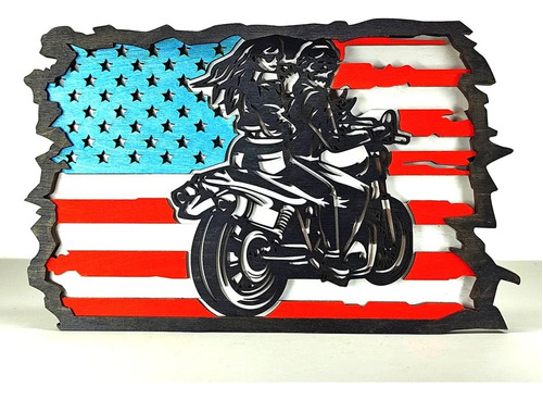 Cuadro Decorativo Bandera Y Motociclista