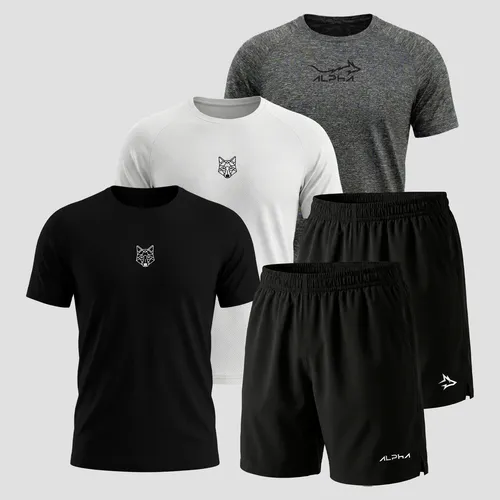 Kit 5 Peças Dry 3 Camisetas E 2 Bermudas Alpha