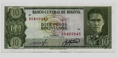 Fk Billete Bolivia 10 Pesos Bolivanos 1962 P-154 S/ Circular