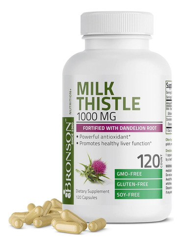 Milk Thistle 1000 Mg Bronson 120 Caps Antioxidante Eeuu