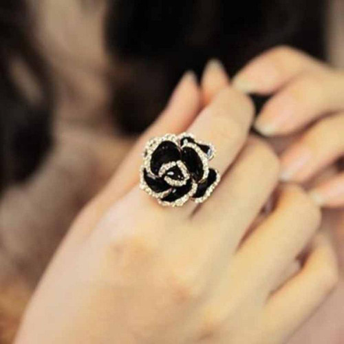 Anillo Ajustable Con Forma De Rosa Negra, Bonito Regalo Para