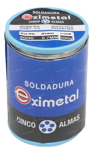 Rollo Estaño 1/2kg 500gr 60/40 Eximetal Diametro 0.7mm