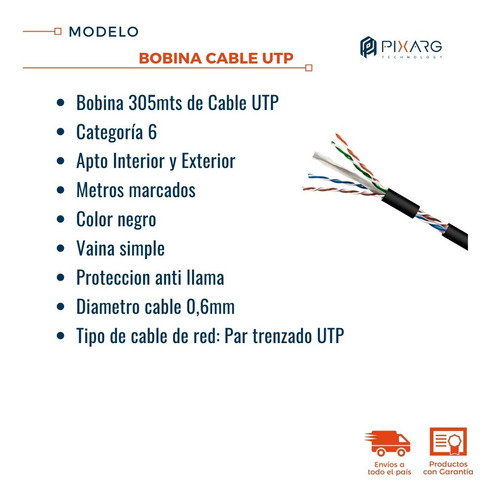 Imagen 3 de 7 de Cable Utp Exterior Cat 6 X 305mts Cable De Red Cat6 Red Cctv