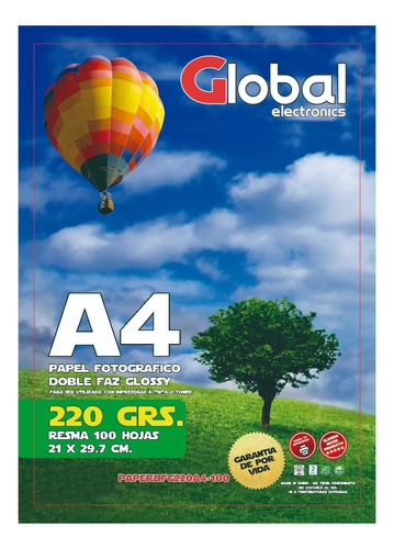 Papel Foto A4 Bifaz Doble Faz 220gr 200 Hojas Brillante Global