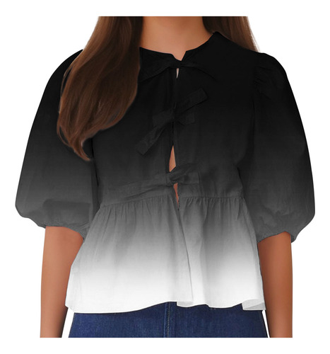 25 Blusa Con Cuello Y Mangas Tipo Farol Para Mujer, Suave,