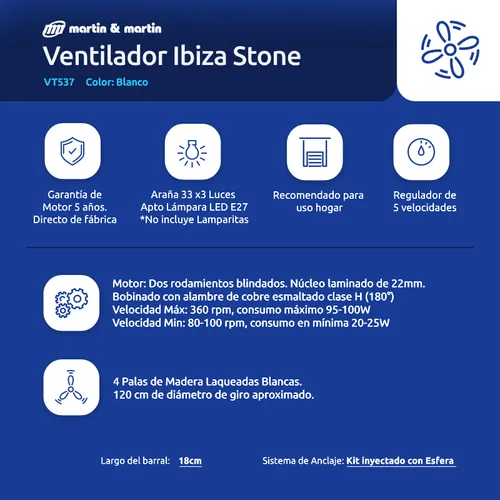 Ventilador Techo Ibiza Blanco Araña 33 Martinymartin