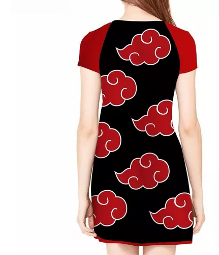 Vestido Rodado Akatsuki Naruto Shippuden Nuvens Vermelhas