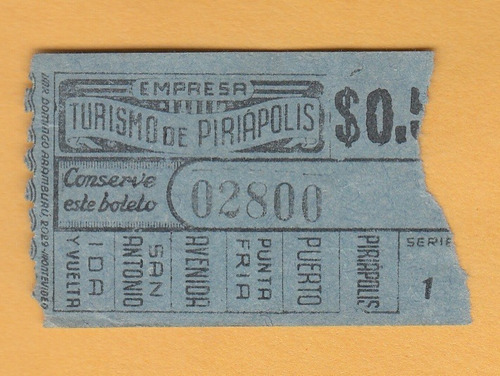 Ephemera Boleto Empresa Turismo De Piriapolis Omnibus Raro