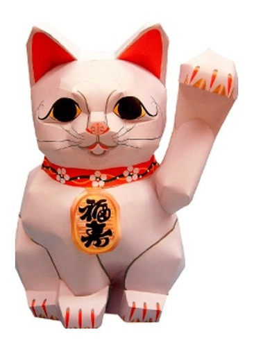 Gato De La Buena Suerte Blanco Papercraft Armado En Papel 3d