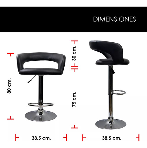 3 Banco Taburete Comedor Giratorio Respaldo Barra Studio B Acabado de la Estructura Cromado Color Negro Decoform St-8820