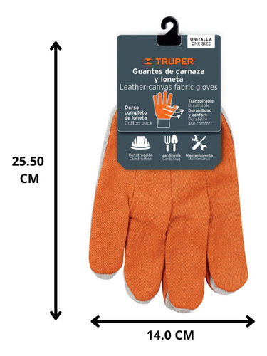 Guantes De Carnaza Y Loneta Algodón 100% Construccion Truper