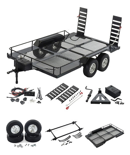 Kit De Remolque Metálico De Doble Eje Para Camión 1/10 Rc Cr