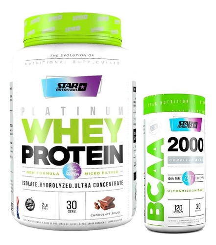 Proteína Whey Protein 2lbs+ Bcaa 2000 Combo Rendimiento Star