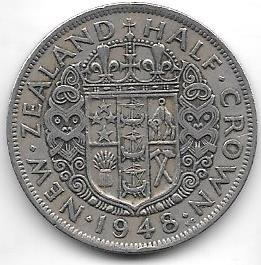 Moneda Nueva Zelanda 1/2 Corona Año 1948 Jorge Vi Muy Buena