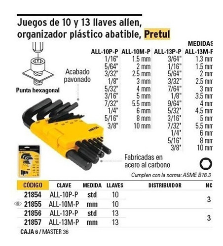 Imagen 4 de 10 de Juego De 13 Llaves Allen Acero + Organizador Plastico Petrul