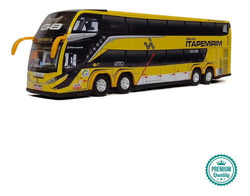 Miniatura Ônibus Grupo Itapemirim G8 Amarelo 2 Andares 30cm