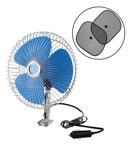 Ventilador Metálico 12v 8 Pulgadas Oscilante Auto+ Parasoles