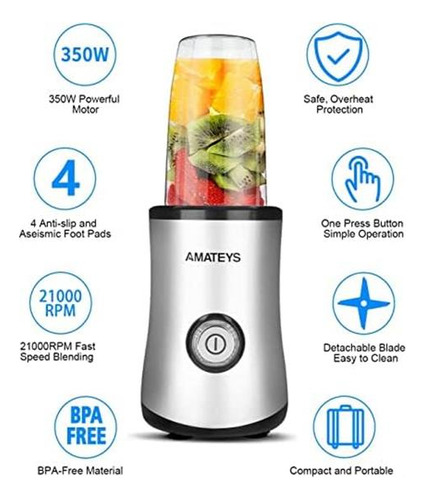 Licuadora Personal Amateys Con Botón, Licuadora De Cocina Pr
